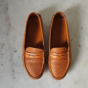 TOD'S: Hermes Orange Leather Driving Loafers